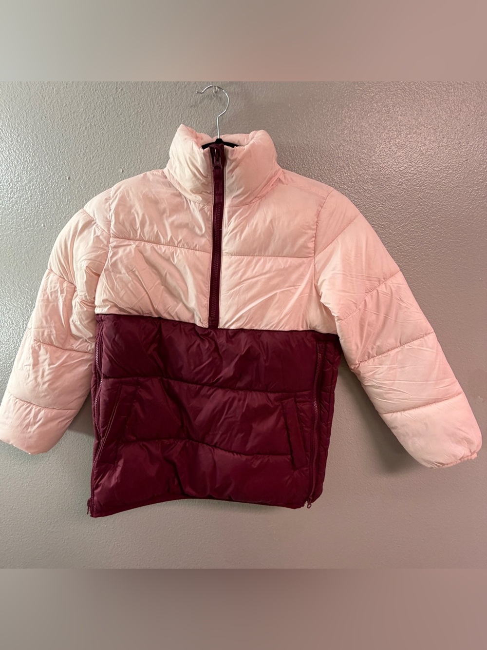 Kids Two-Tone Puffer Jacket - Pink & Burgundy Medium 8T